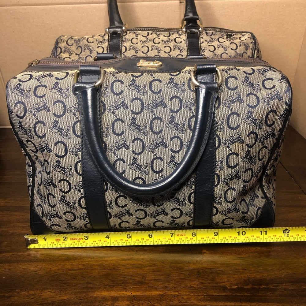 CELINE Navy Blue and Grey Monogram Boston Carry On Overnight Travel Bag 30cm - Picture 10 of 17